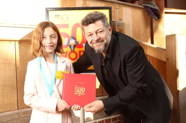 Programme Name: 500 Words 2016 - TX: 27/05/2016 - Episode: n/a (No. n/a) - Picture Shows: 500 Words Final Silver winner for the 5-9yr category Katie Denyer with Andy Serkis Andy Serkis, Katie Denyer - (C) BBC - Photographer: Pete Dadds